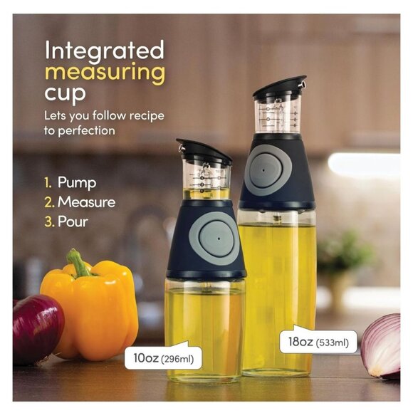 Oil Vinegar Dispenser Set Measure Easy Pour Spout With Drip-Free Modern 2-Pack - Picture 6 of 7